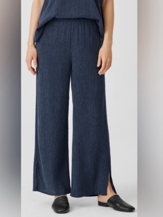 Eileen Fisher Pants - Eileen Fisher Woven Plissé Wide-Leg Pant small petite blue pull on trouser